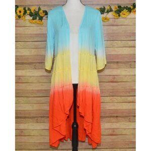 Soft Surroundings Topper Ombre Artsy Boho Tiered Size PXS Open Front Cover Up